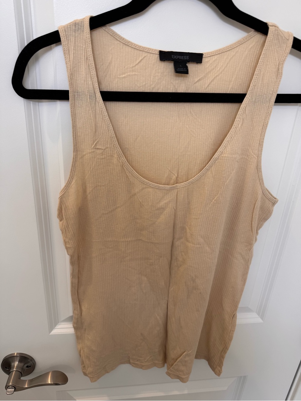 Express Beige Ribbed Scoop Tank Top